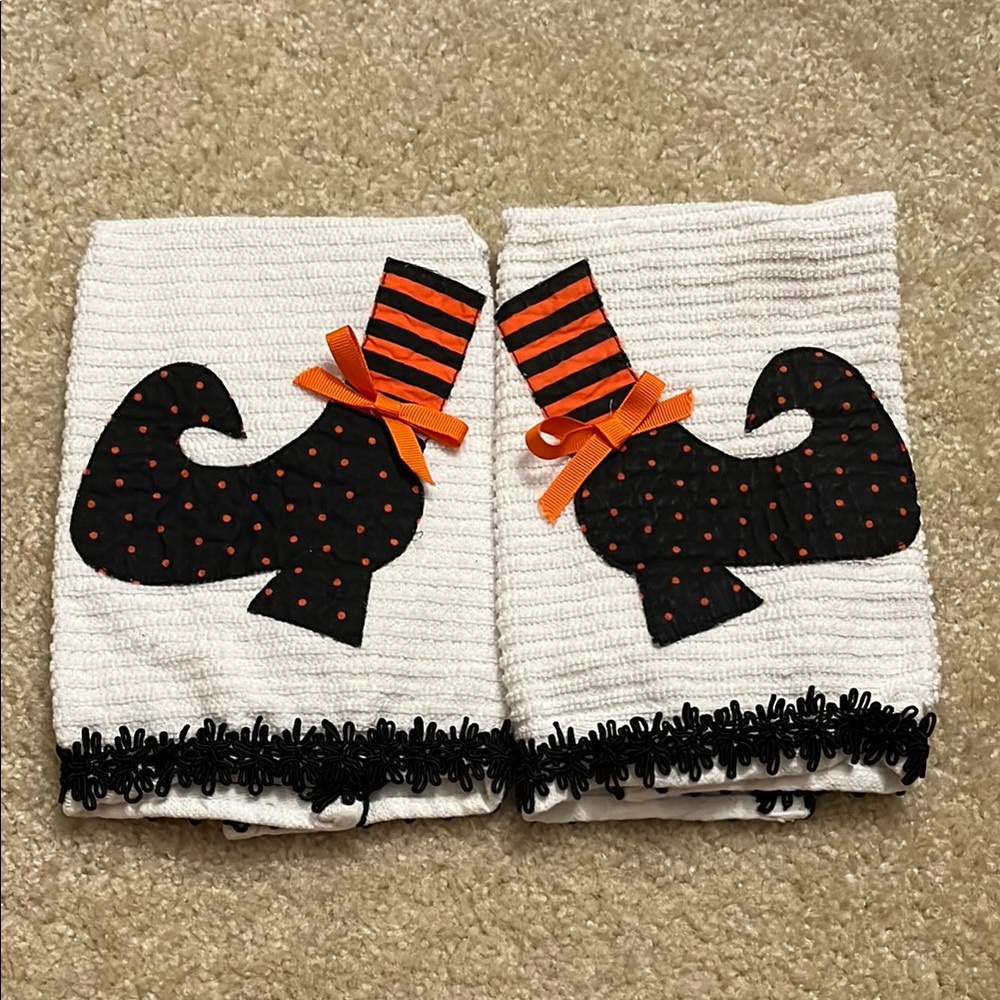 Handmade Halloween Witch Shoes Towels Set of 2